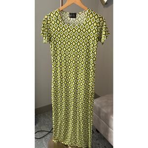 ACW Design Vintage 90s Geometric Print Stretch Maxi Dress Medium Square Neck